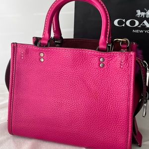 ❤️ Coach Rogue 25 Satchel Bag in Fuchsia Pink Leather and Gunmetal  54536
